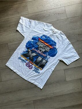 Monster Jam White Short-Sleeve Graphic Tee with Blue Truck Print